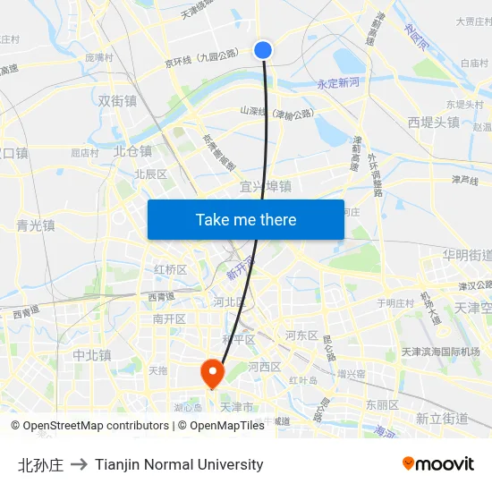 North Sun Village to Tianjin Normal University map
