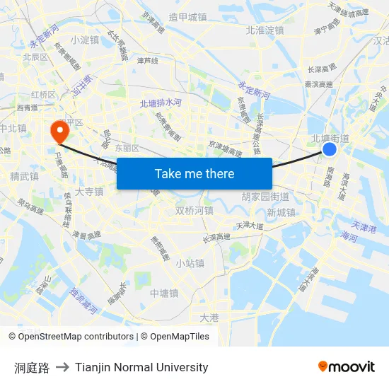 Dongting Road to Tianjin Normal University map