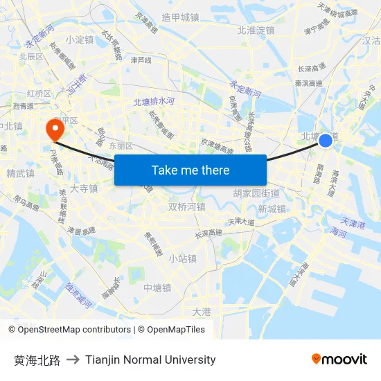 Huanghai North Road to Tianjin Normal University map