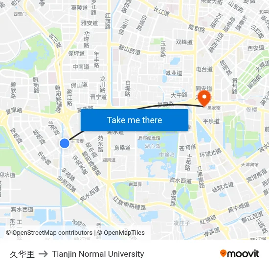 Jiuhua Li to Tianjin Normal University map