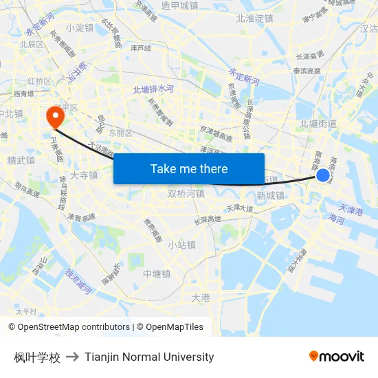Maple School to Tianjin Normal University map