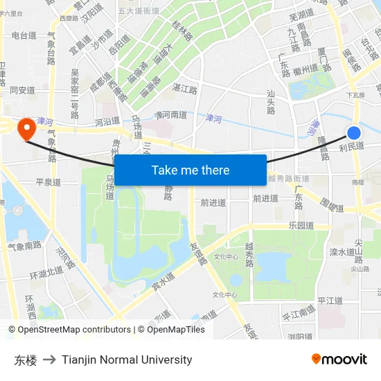 Donglou to Tianjin Normal University map