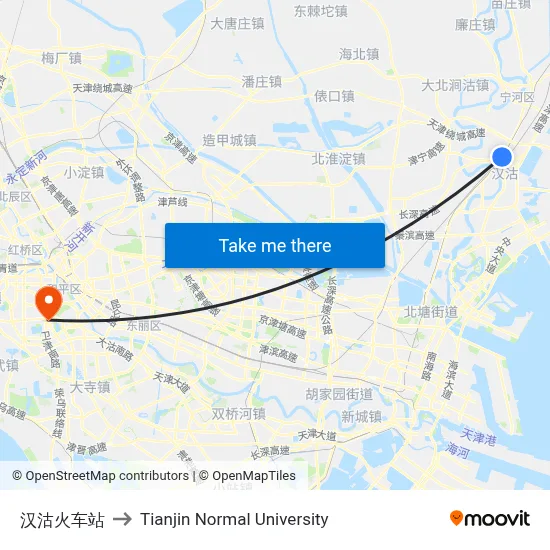 Hangu Railway Station to Tianjin Normal University map