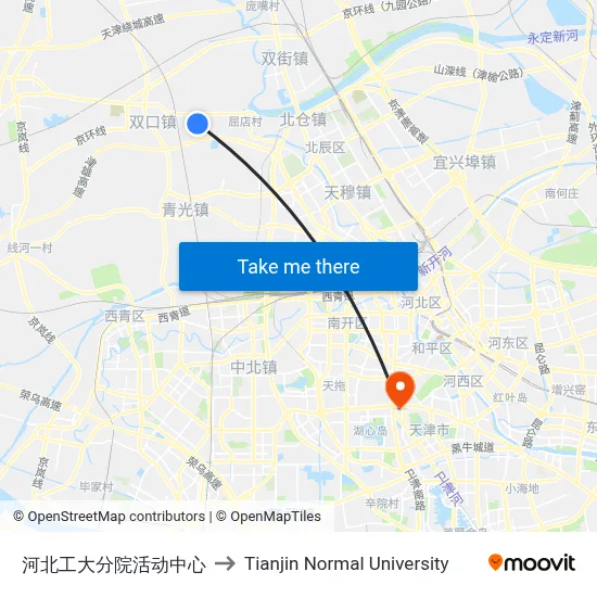 Hebei Institute of Technology Branch Activity Center to Tianjin Normal University map