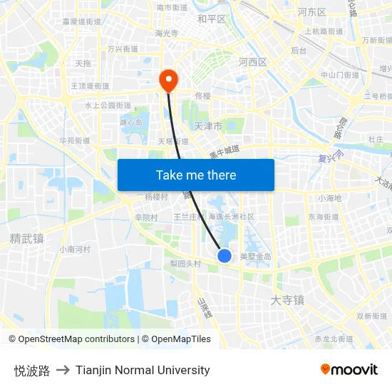 Yuebo Road to Tianjin Normal University map