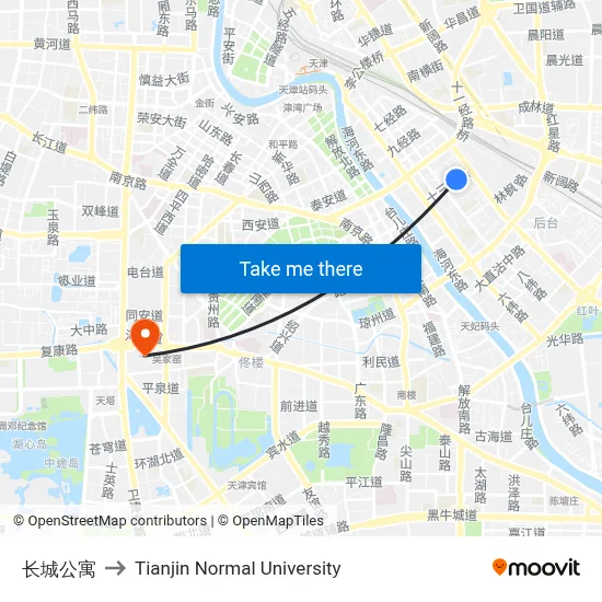 Great Wall Apartments to Tianjin Normal University map