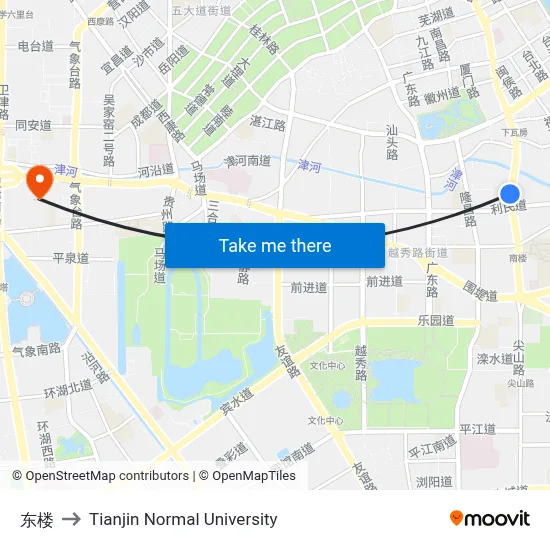 Donglou to Tianjin Normal University map