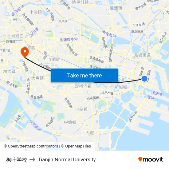 Maple School to Tianjin Normal University map