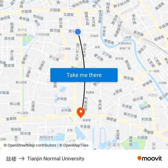 鼓楼 to Tianjin Normal University map