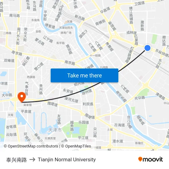 泰兴南路 to Tianjin Normal University map