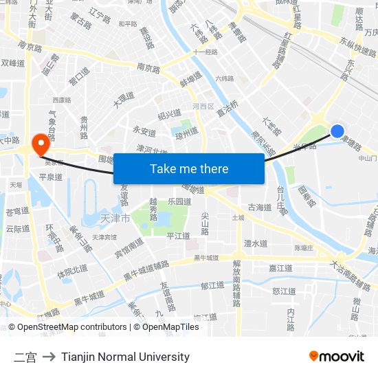 二宫 to Tianjin Normal University map