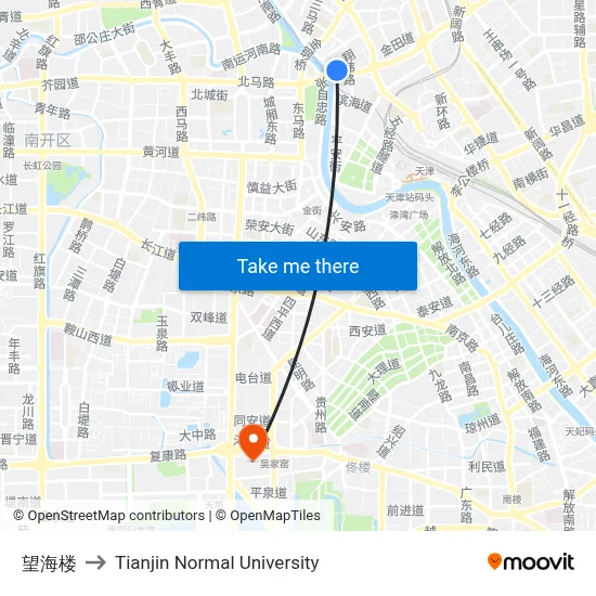 Wanghai Lou to Tianjin Normal University map