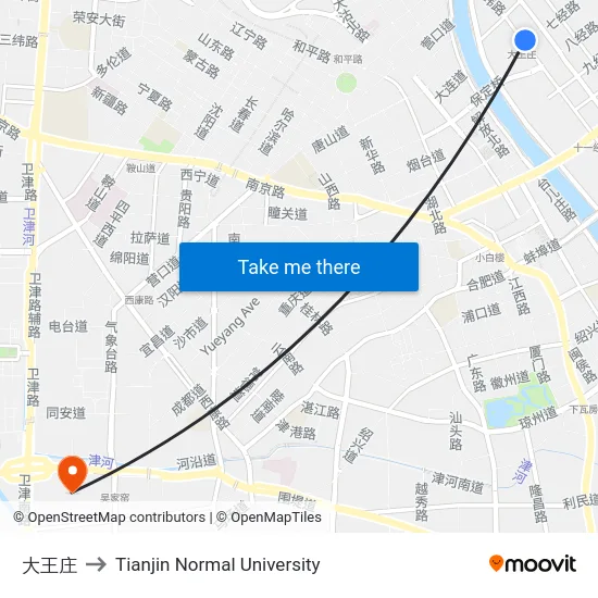 大王庄 to Tianjin Normal University map
