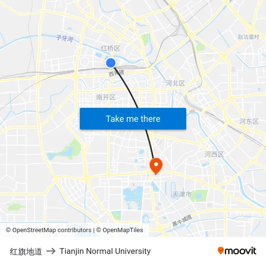 红旗地道 to Tianjin Normal University map