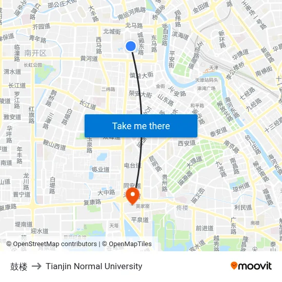 Drum Tower to Tianjin Normal University map