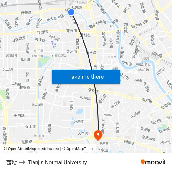West Station to Tianjin Normal University map