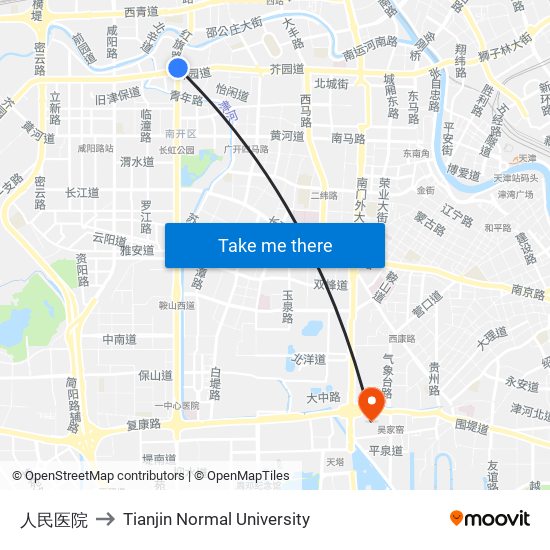 人民医院 to Tianjin Normal University map