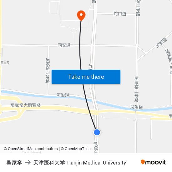 吴家窑 to 天津医科大学 Tianjin Medical University map
