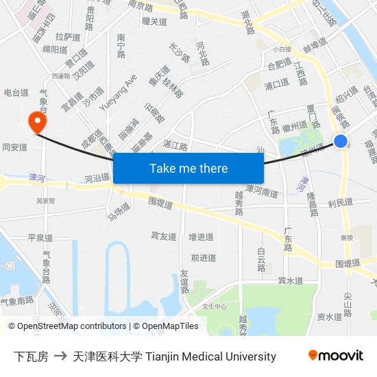 下瓦房 to 天津医科大学 Tianjin Medical University map