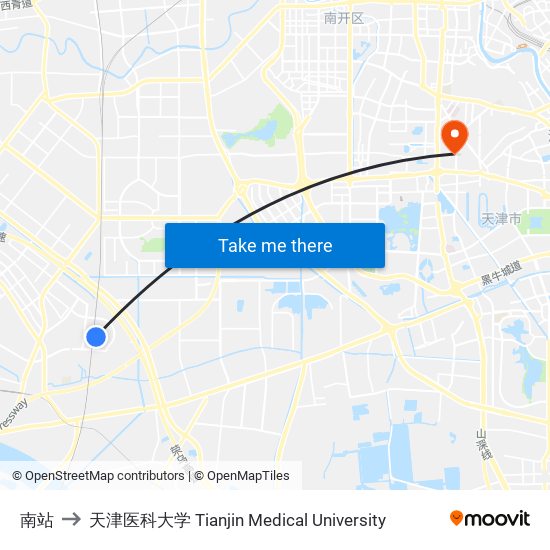 南站 to 天津医科大学 Tianjin Medical University map