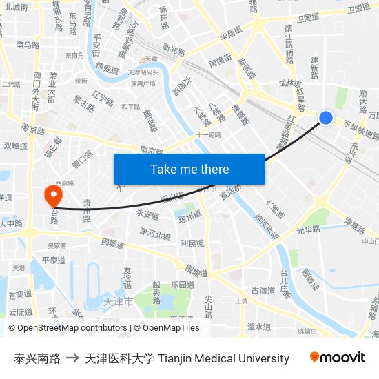 泰兴南路 to 天津医科大学 Tianjin Medical University map