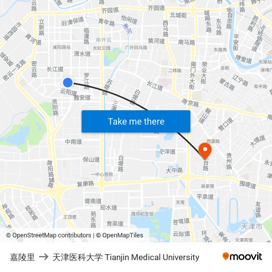 嘉陵里 to 天津医科大学 Tianjin Medical University map