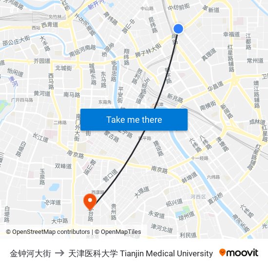 金钟河大街 to 天津医科大学 Tianjin Medical University map