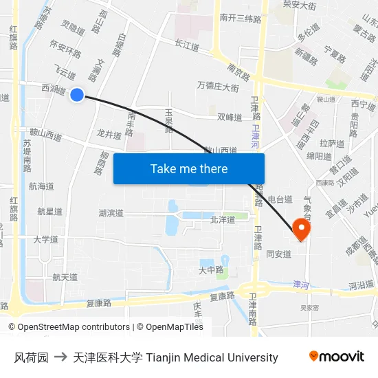 风荷园 to 天津医科大学 Tianjin Medical University map