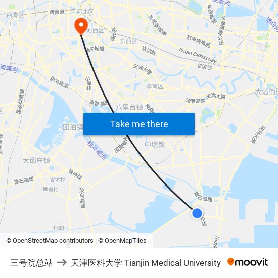 三号院总站 to 天津医科大学 Tianjin Medical University map