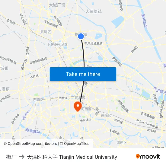 梅厂 to 天津医科大学 Tianjin Medical University map