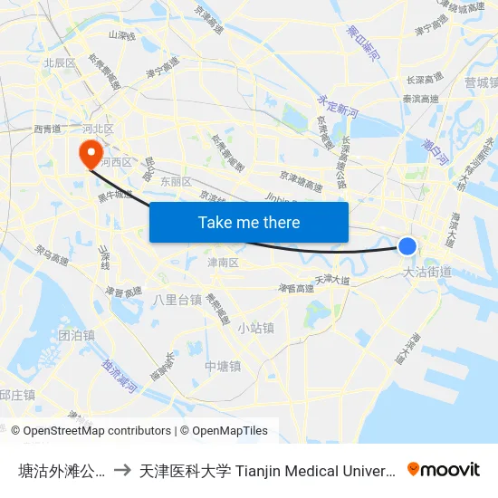 塘沽外滩公园 to 天津医科大学 Tianjin Medical University map