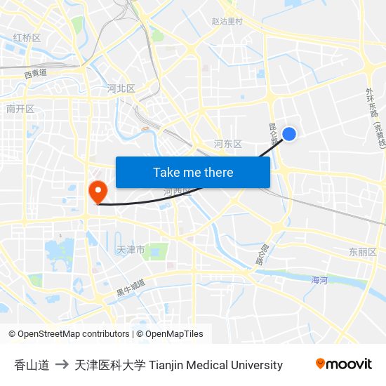 香山道 to 天津医科大学 Tianjin Medical University map