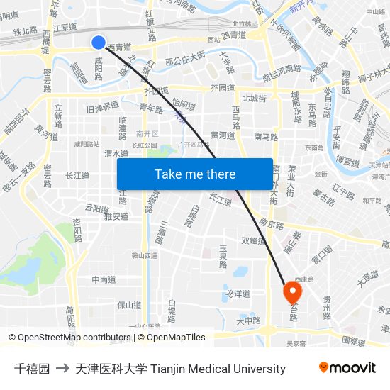 千禧园 to 天津医科大学 Tianjin Medical University map