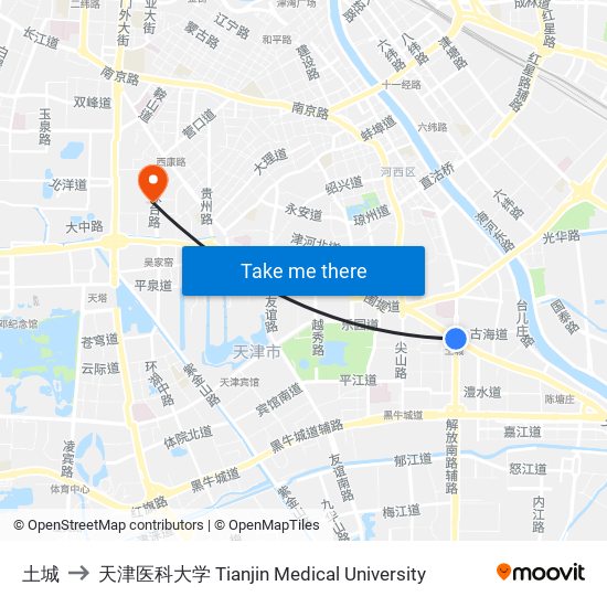 土城 to 天津医科大学 Tianjin Medical University map