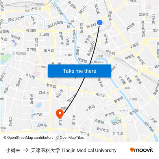 小树林 to 天津医科大学 Tianjin Medical University map