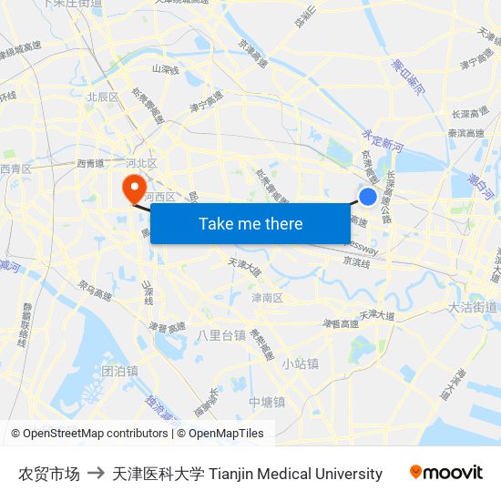 农贸市场 to 天津医科大学 Tianjin Medical University map