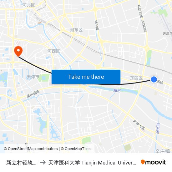 新立村轻轨站 to 天津医科大学 Tianjin Medical University map