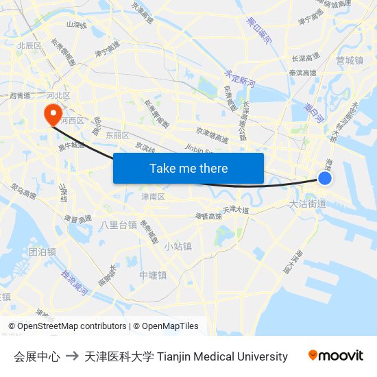 会展中心 to 天津医科大学 Tianjin Medical University map