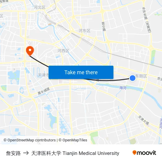詹安路 to 天津医科大学 Tianjin Medical University map