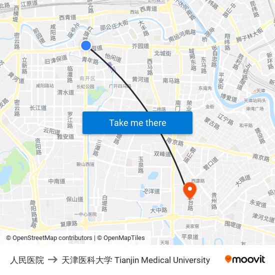 人民医院 to 天津医科大学 Tianjin Medical University map