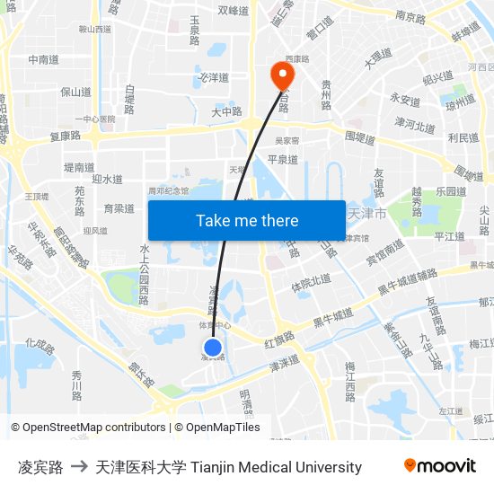 凌宾路 to 天津医科大学 Tianjin Medical University map