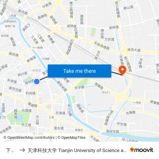 下瓦房 to 天津科技大学 Tianjin University of Science and Technology map