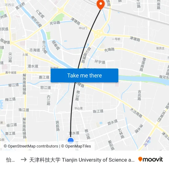 怡林园 to 天津科技大学 Tianjin University of Science and Technology map