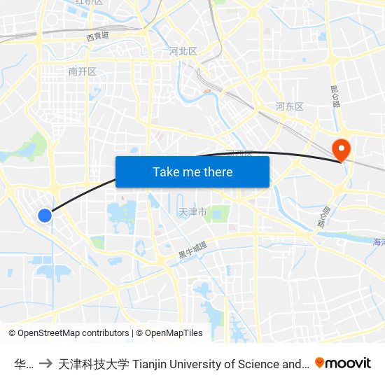 华苑 to 天津科技大学 Tianjin University of Science and Technology map