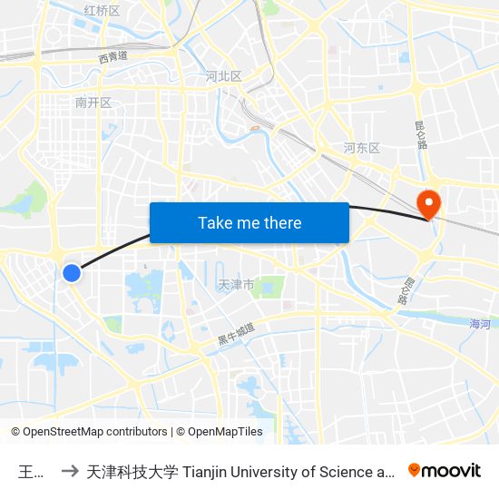 王顶堤 to 天津科技大学 Tianjin University of Science and Technology map