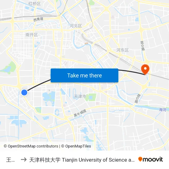 王顶堤 to 天津科技大学 Tianjin University of Science and Technology map