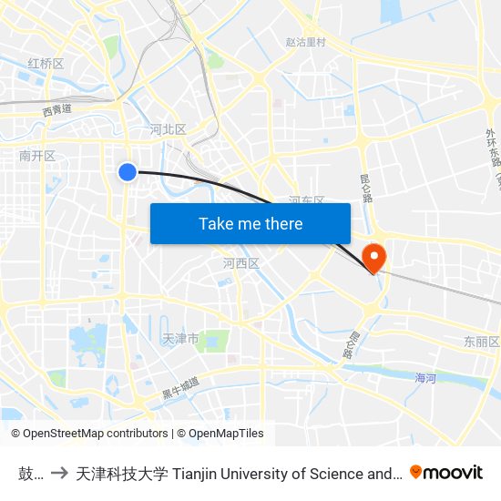 鼓楼 to 天津科技大学 Tianjin University of Science and Technology map