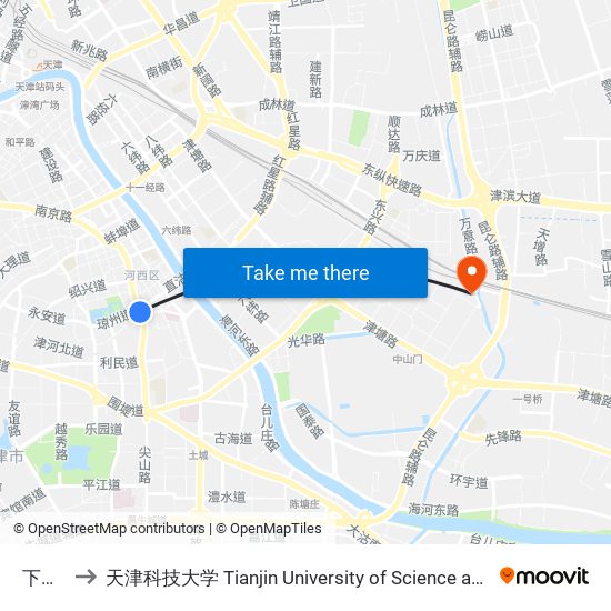 下瓦房 to 天津科技大学 Tianjin University of Science and Technology map