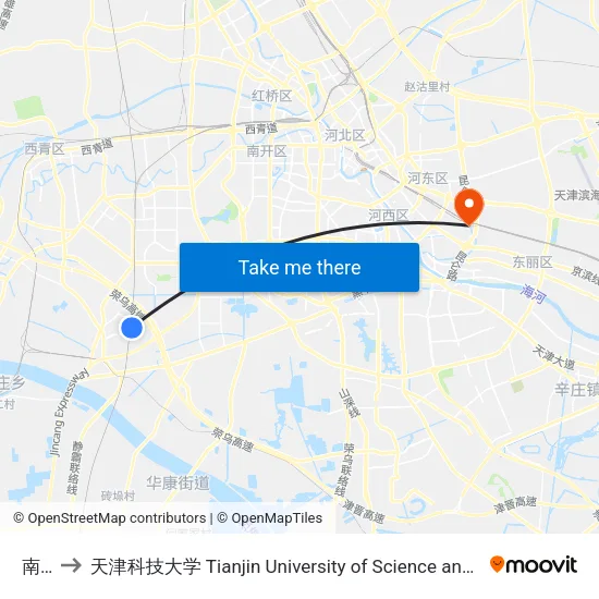 南站 to 天津科技大学 Tianjin University of Science and Technology map