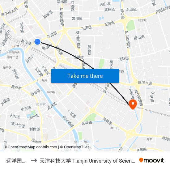 远洋国际中心 to 天津科技大学 Tianjin University of Science and Technology map